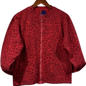 Vintage H & J Red leopard print zip up cardigan size Small